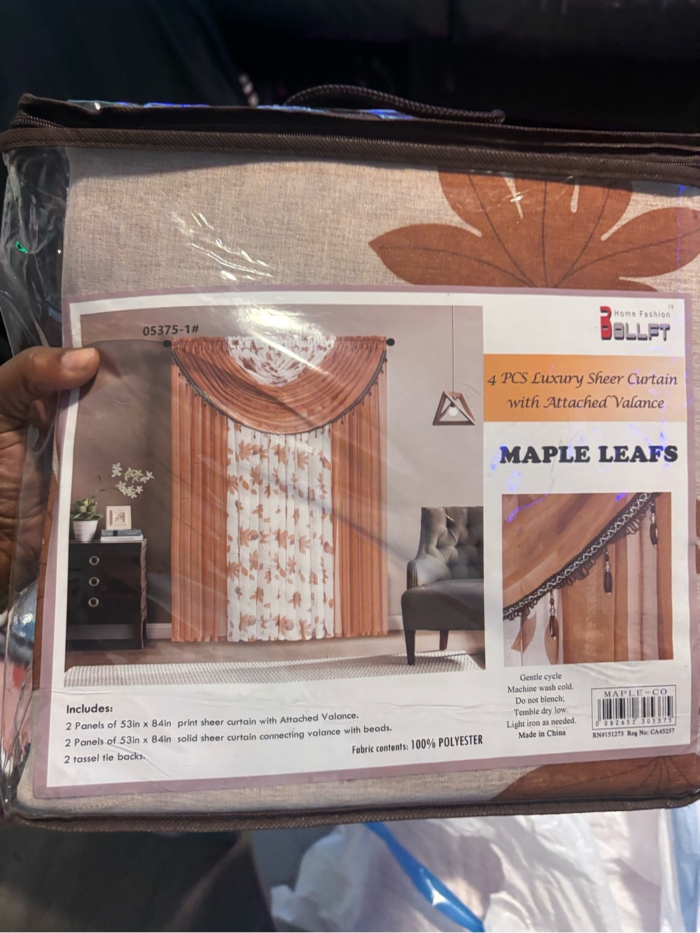 bolle Maple Leafs Sheer Curtain Set in Brown and Cream